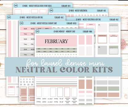 FEBRARY Neutral Color Stickers for MINI Laurel Denise Planners || NFEB