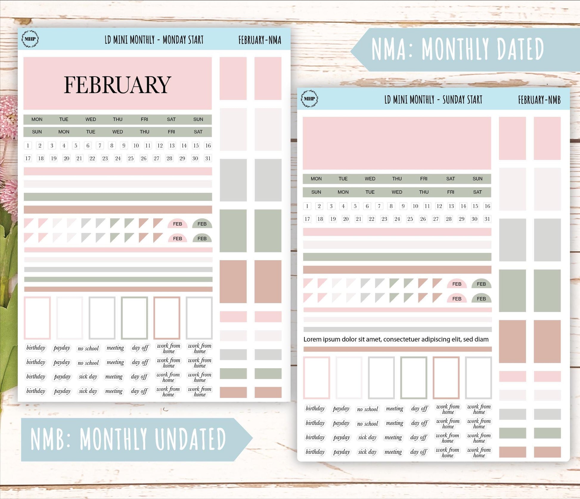 FEBRARY Neutral Color Stickers for MINI Laurel Denise Planners || NFEB