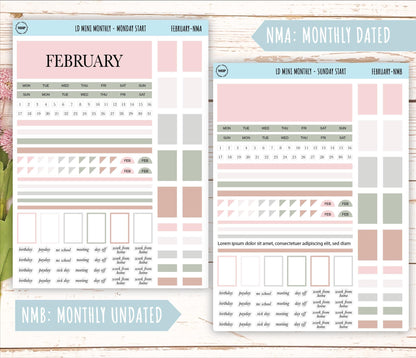 FEBRARY Neutral Color Stickers for MINI Laurel Denise Planners || NFEB