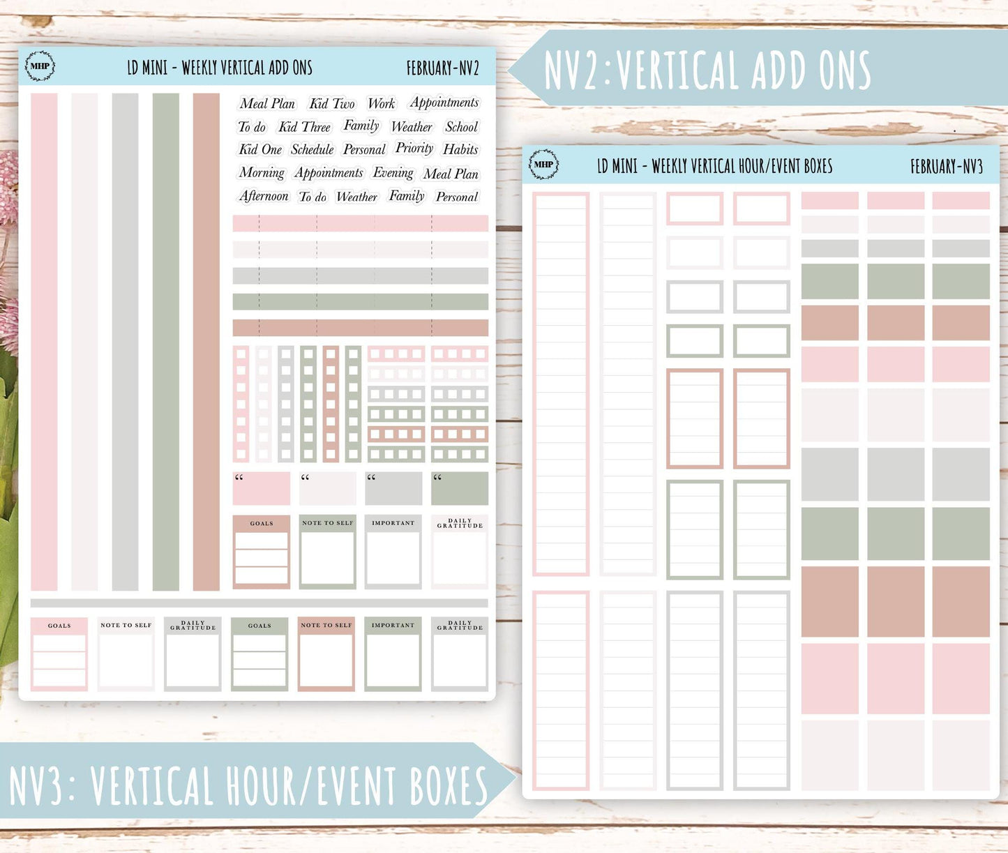 FEBRARY Neutral Color Stickers for MINI Laurel Denise Planners || NFEB