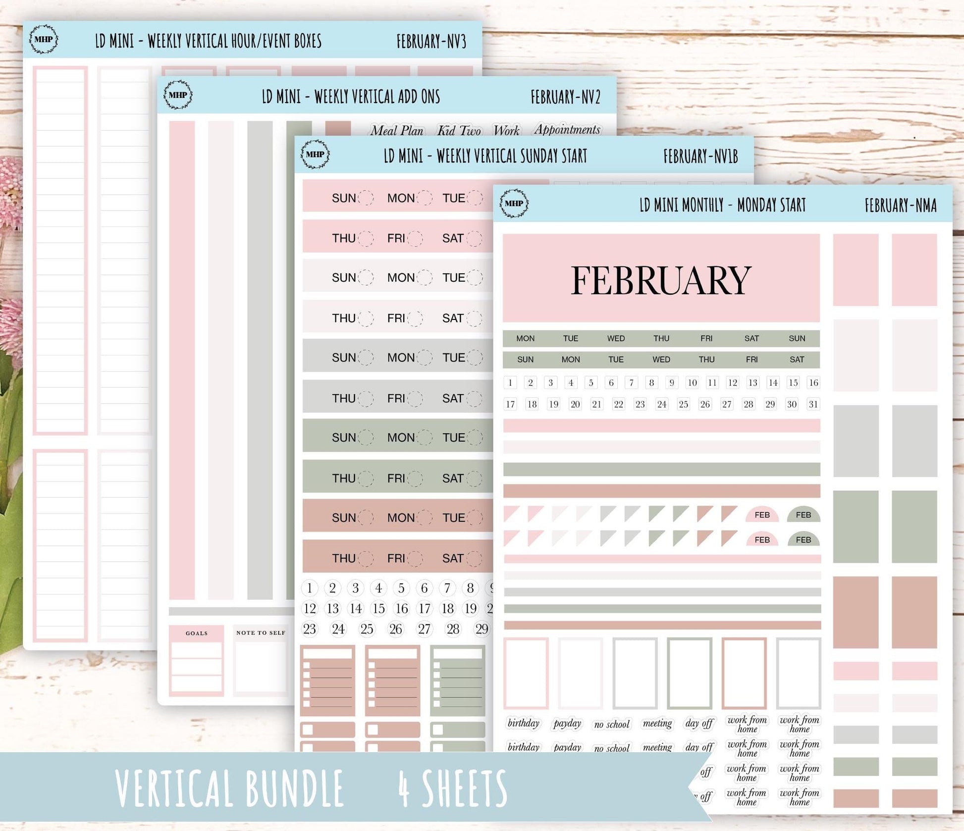 FEBRARY Neutral Color Stickers for MINI Laurel Denise Planners || NFEB