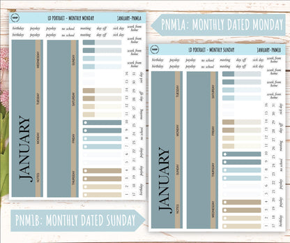 JANUARY Stickers for Laurel Denise Portrait Planners. Neutral Color || PN-JAN