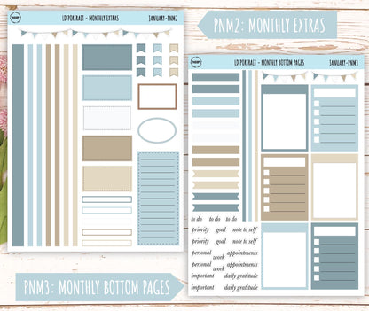 JANUARY Stickers for Laurel Denise Portrait Planners. Neutral Color || PN-JAN