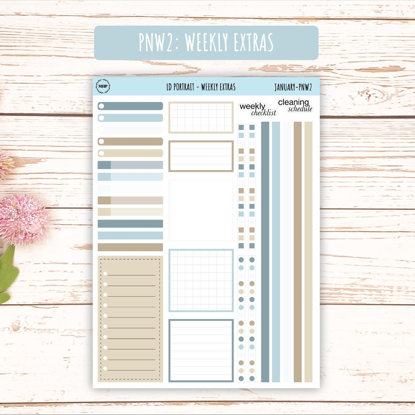 JANUARY Stickers for Laurel Denise Portrait Planners. Neutral Color || PN-JAN