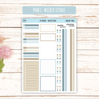 JANUARY Stickers for Laurel Denise Portrait Planners. Neutral Color || PN-JAN