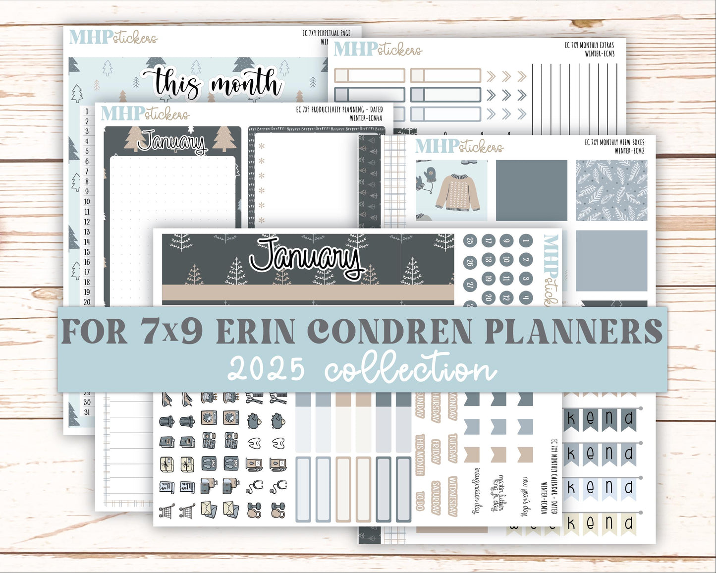 JANUARY 2025 Monthly Kit Stickers for 7x9 Erin Condren Planners. "Winter" || ECMW