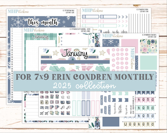 JANUARY 2025 Monthly Kit Stickers for 7x9 Erin Condren Planners. "Cozy Days" || ECMCD