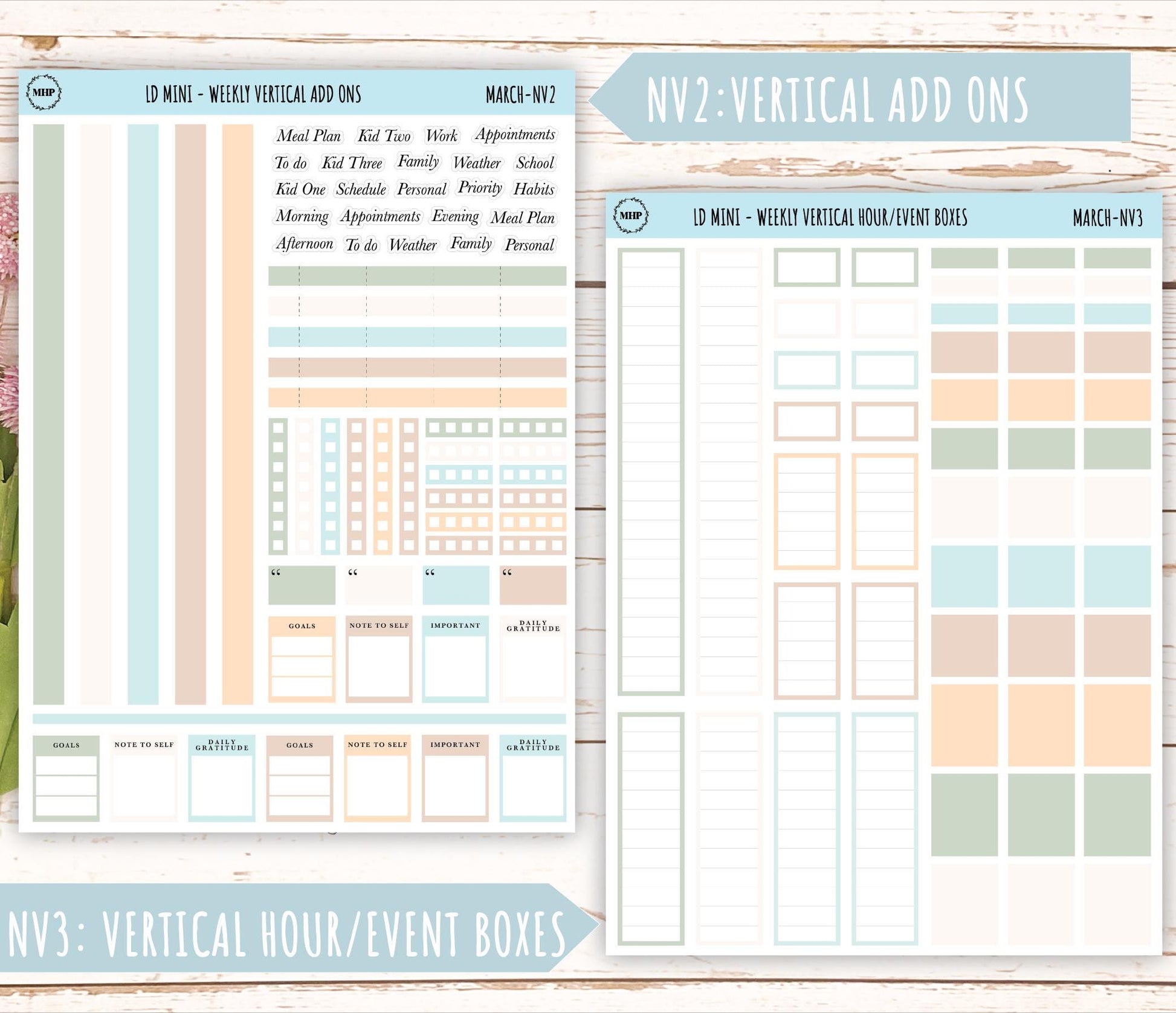 MARCH Neutral Color Stickers for MINI Laurel Denise Planners || NMAR