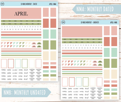 APRIL Neutral Color Stickers for MINI Laurel Denise Planners || NAPR