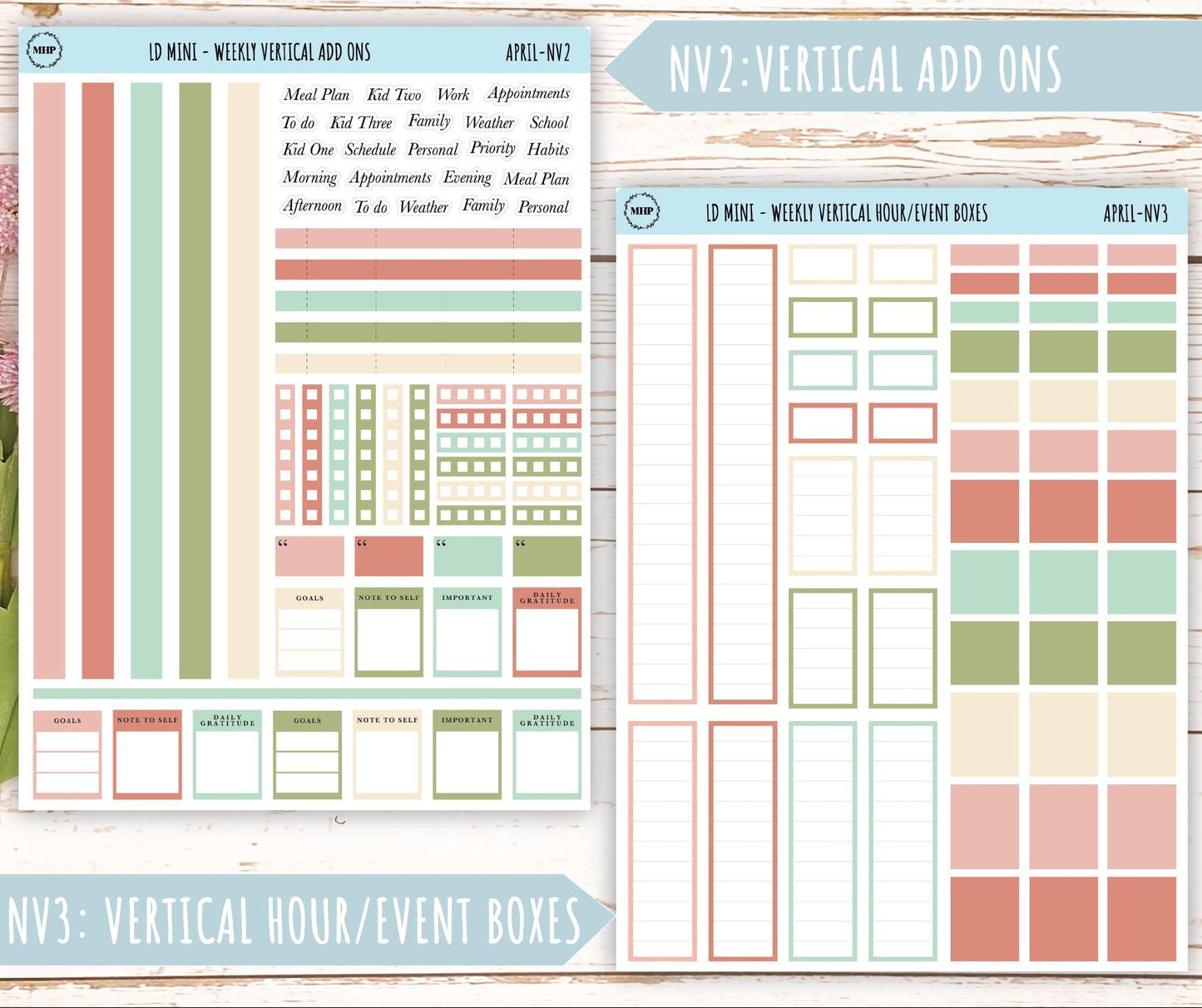 APRIL Neutral Color Stickers for MINI Laurel Denise Planners || NAPR