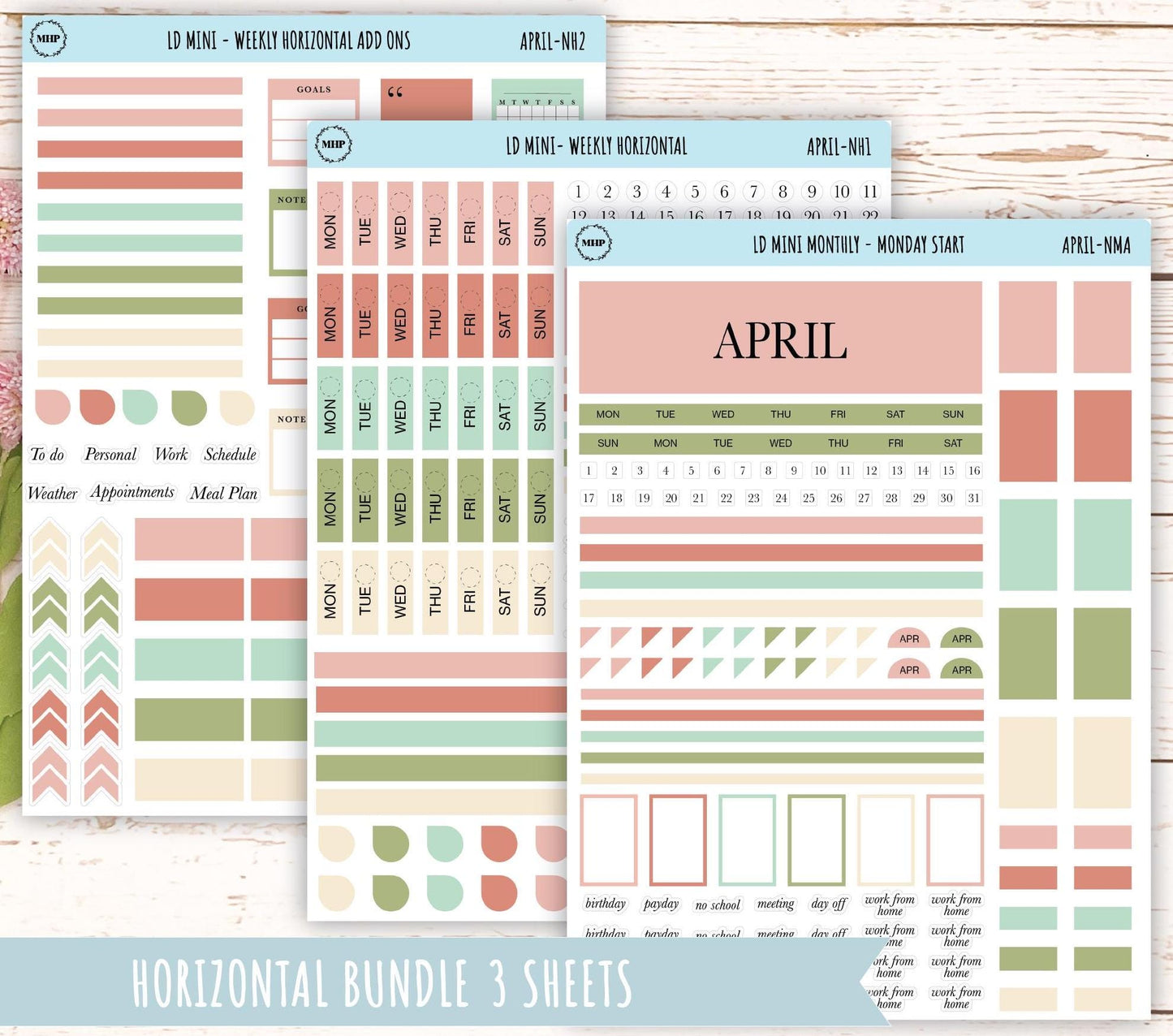 APRIL Neutral Color Stickers for MINI Laurel Denise Planners || NAPR