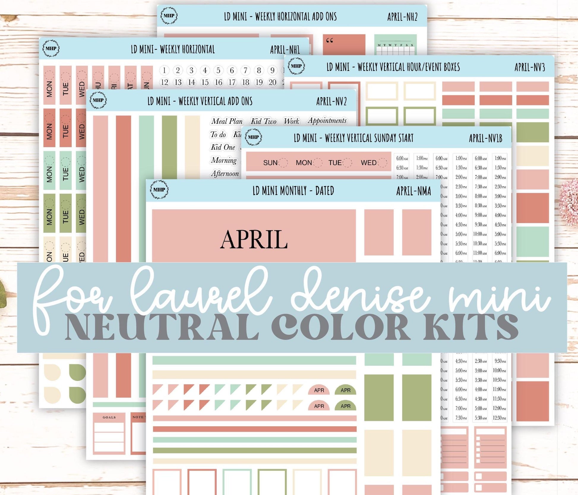 APRIL Neutral Color Stickers for MINI Laurel Denise Planners || NAPR