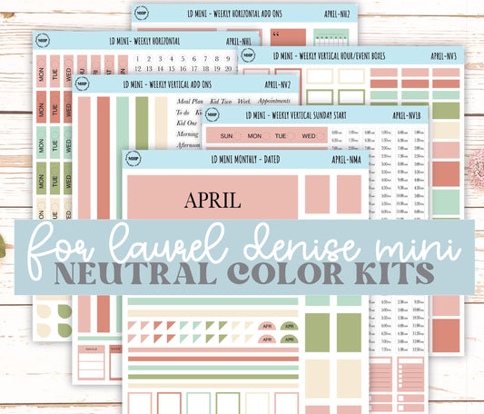 APRIL Neutral Color Stickers for MINI Laurel Denise Planners || NAPR