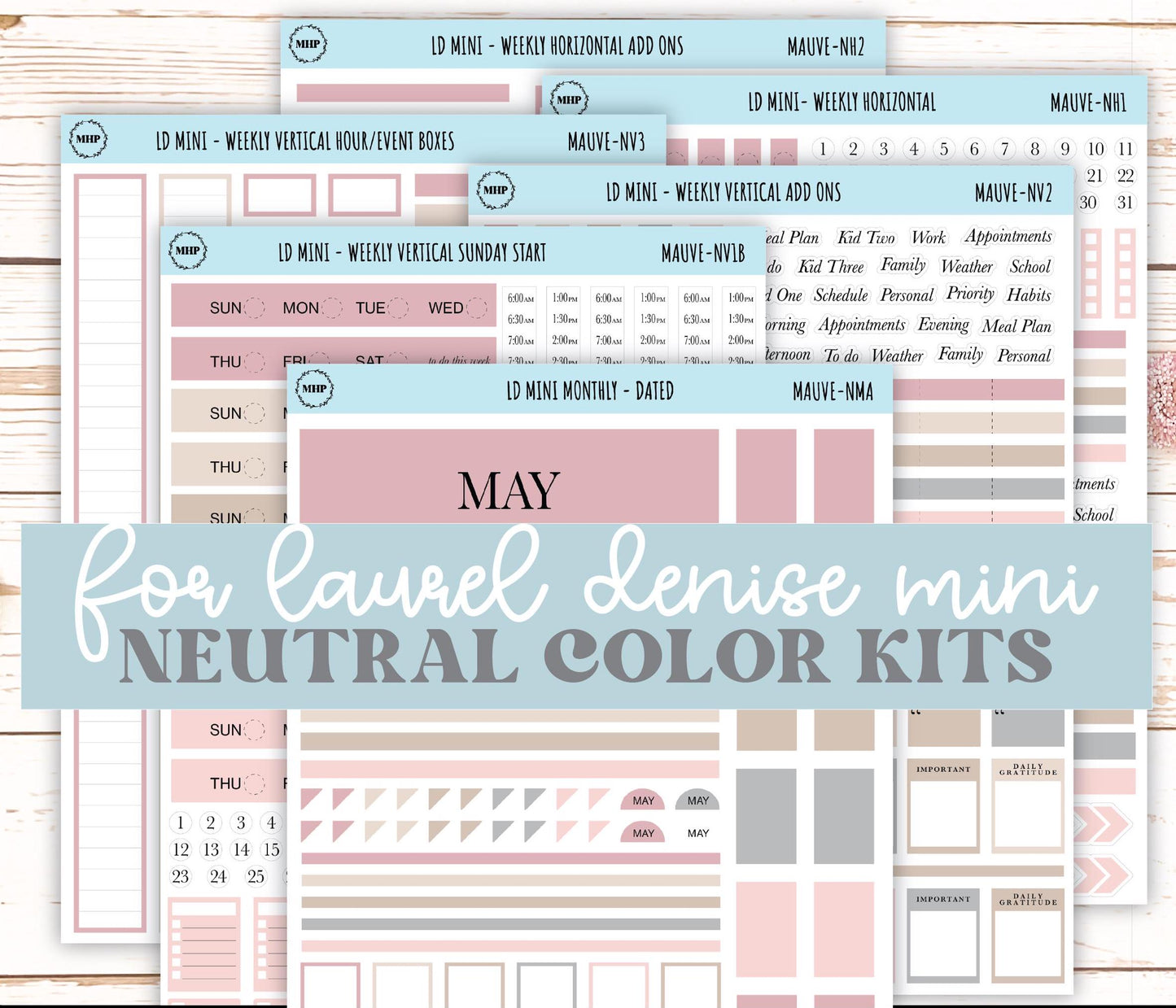 MAY Neutral Color Stickers for MINI Laurel Denise Planners || NMAY