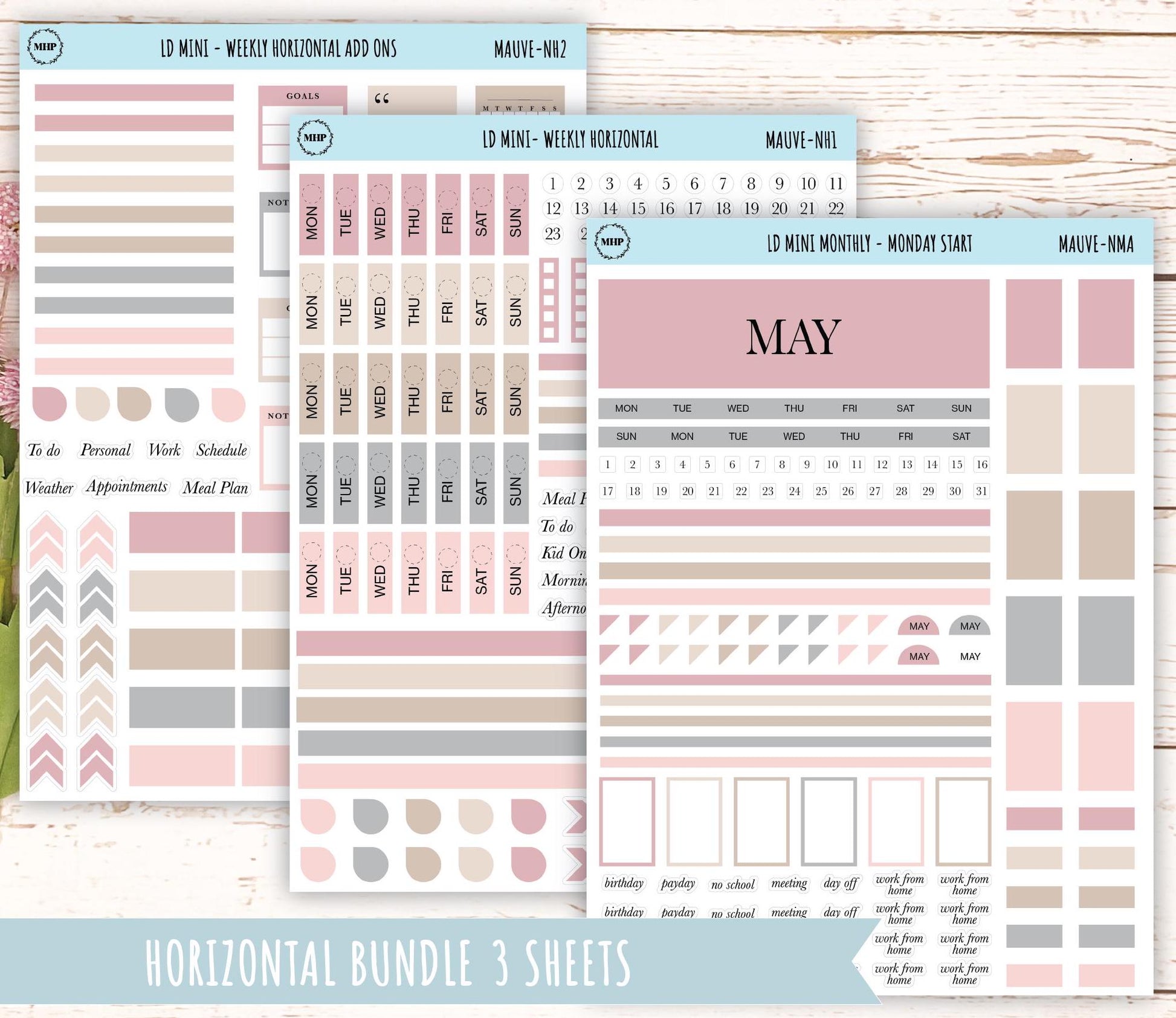 MAY Neutral Color Stickers for MINI Laurel Denise Planners || NMAY