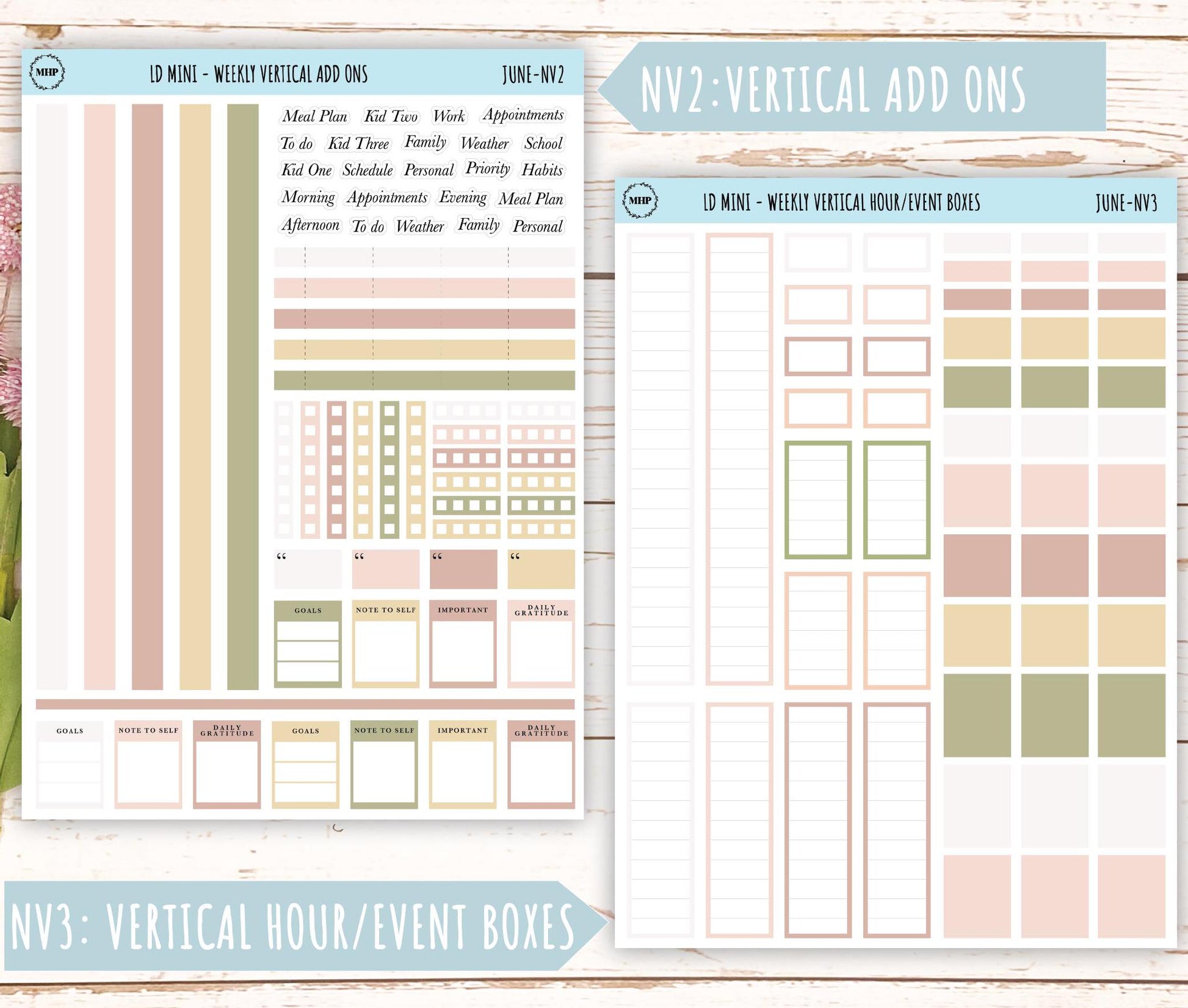 JUNE Neutral Color Stickers for MINI Laurel Denise Planners || NJUN