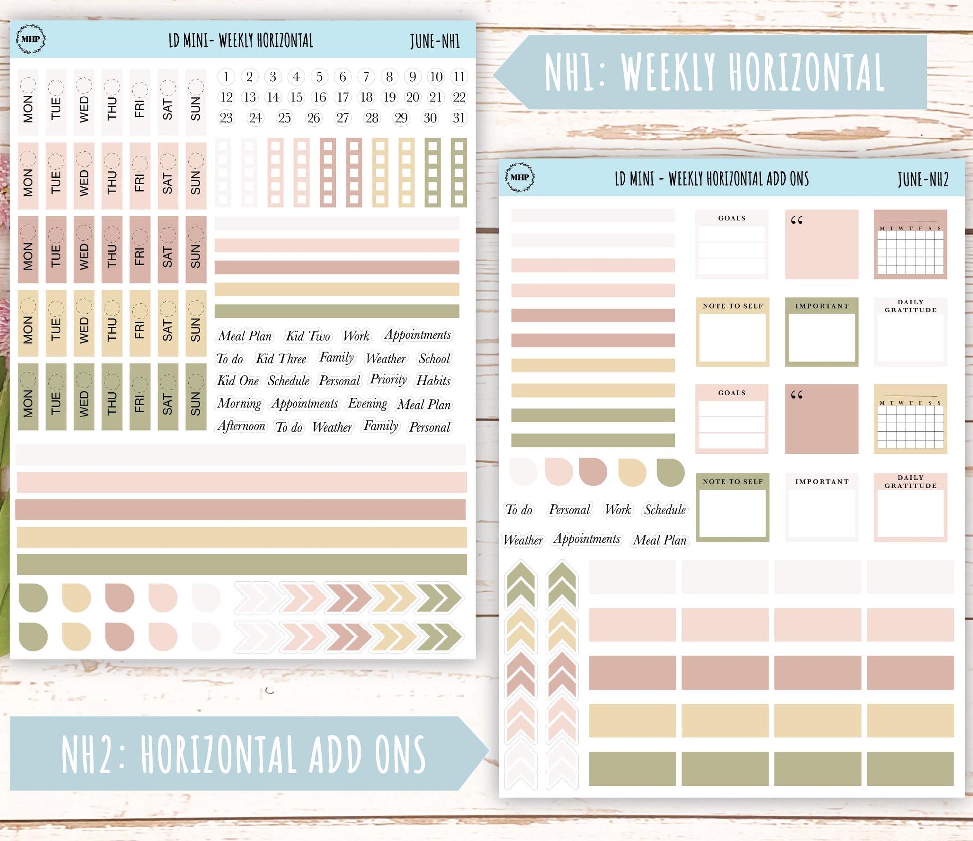 JUNE Neutral Color Stickers for MINI Laurel Denise Planners || NJUN