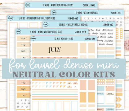 JULY Neutral Color Stickers for MINI Laurel Denise Planners || NJUL