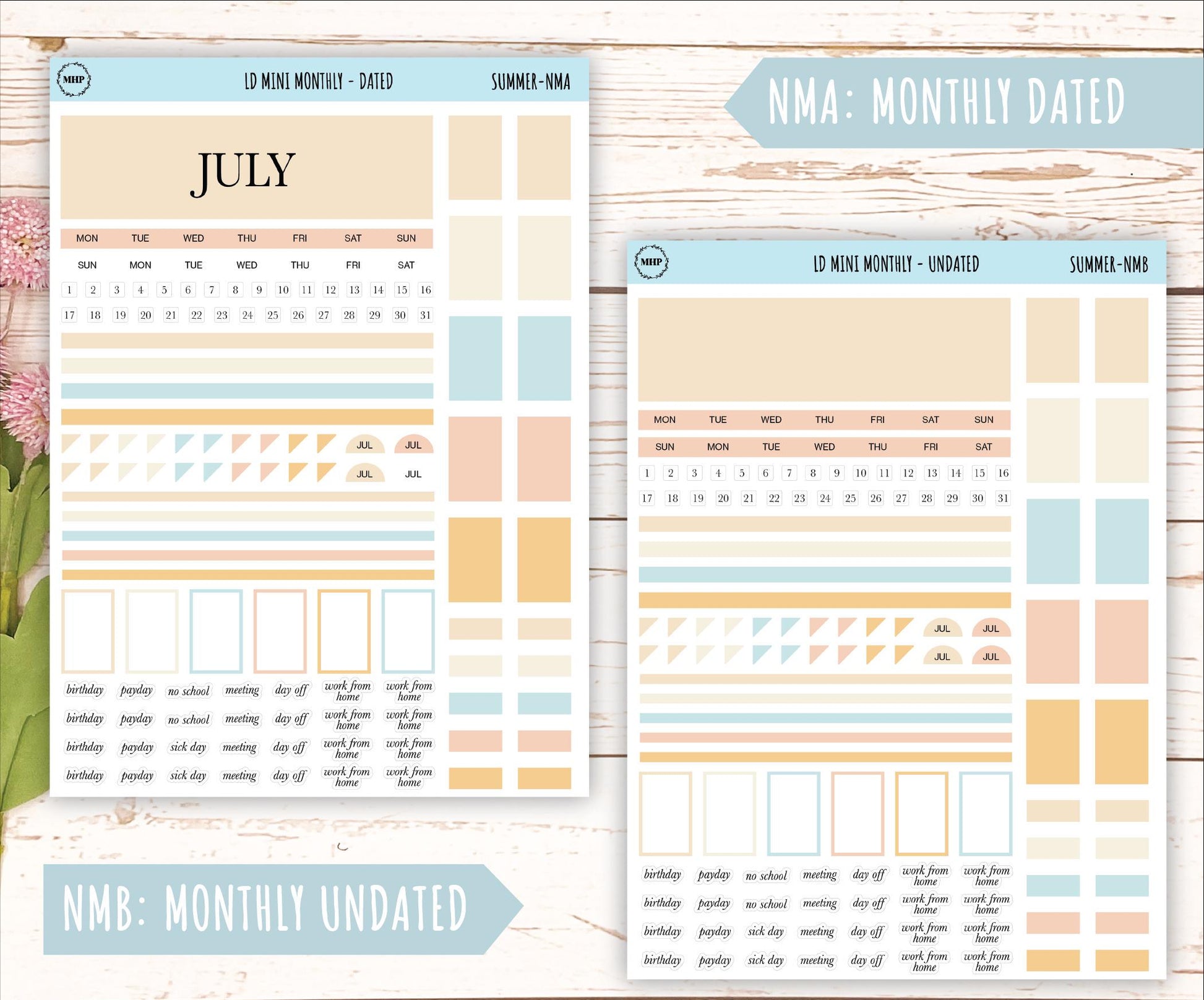 JULY Neutral Color Stickers for MINI Laurel Denise Planners || NJUL