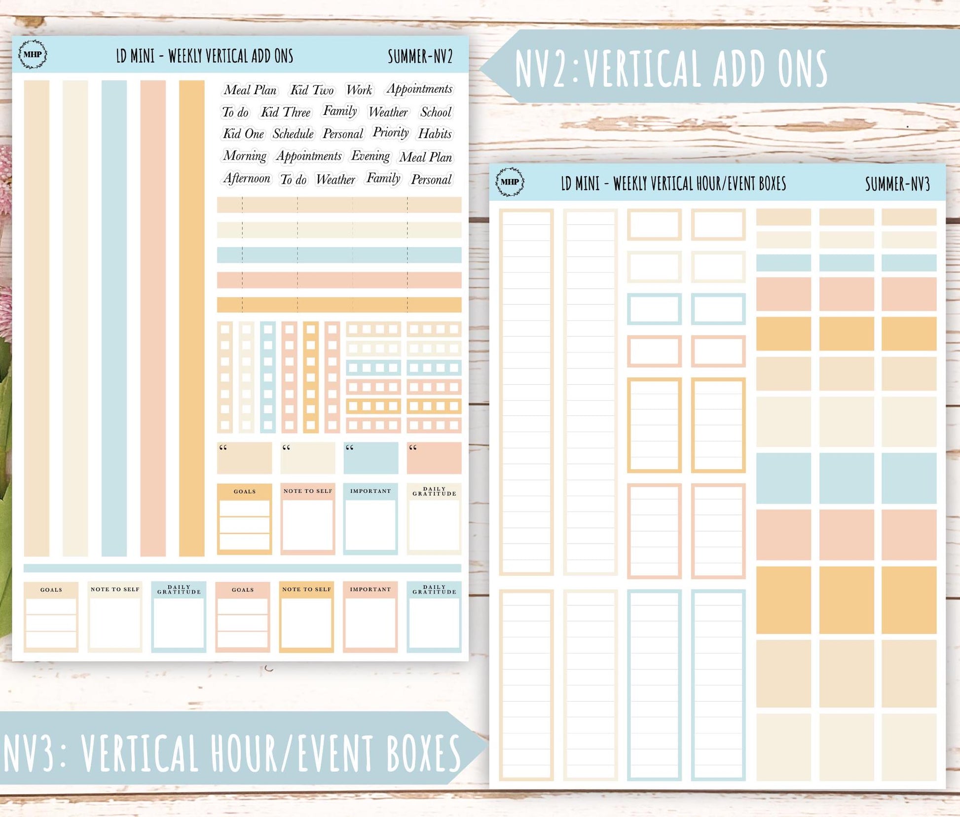 JULY Neutral Color Stickers for MINI Laurel Denise Planners || NJUL