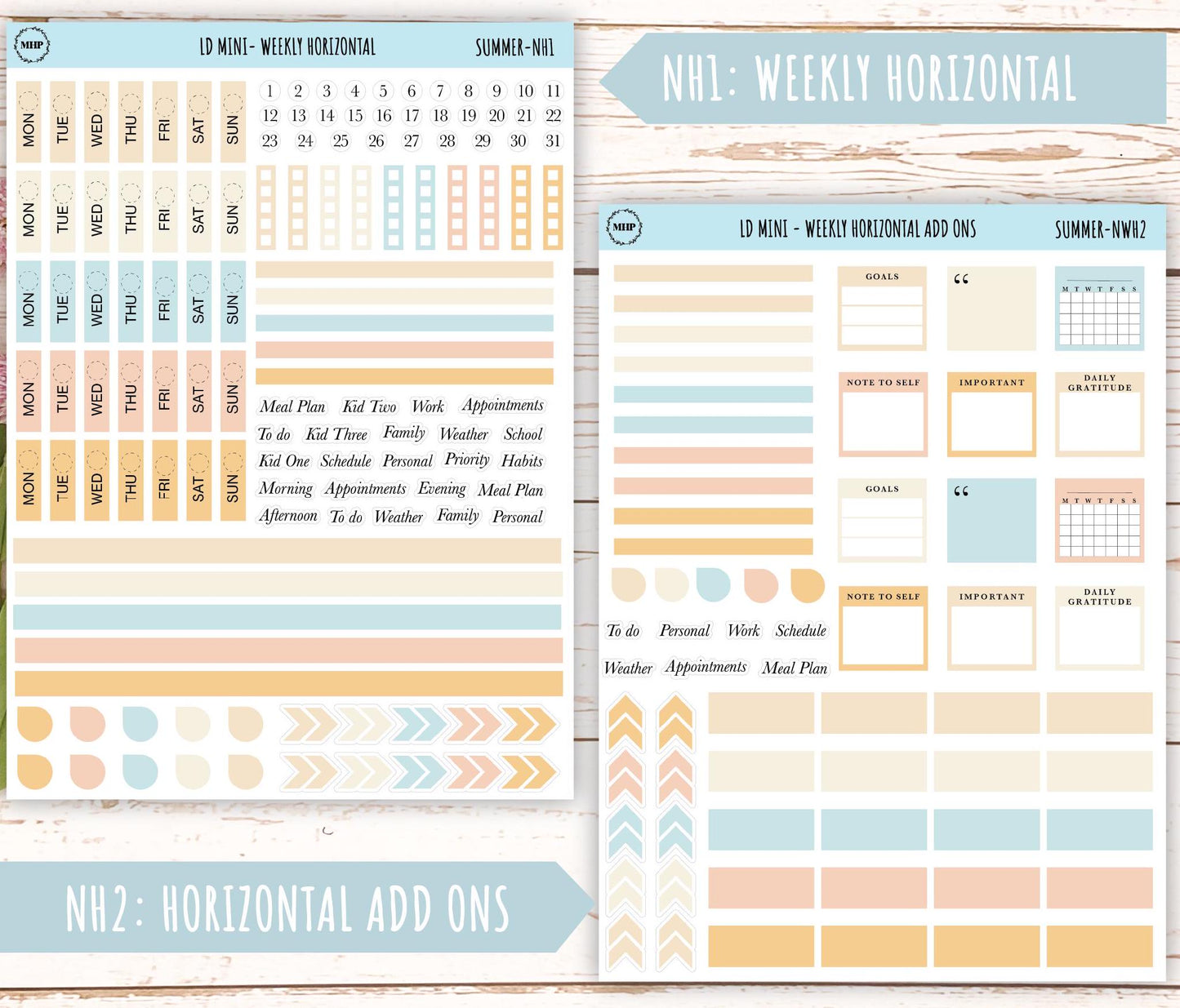 JULY Neutral Color Stickers for MINI Laurel Denise Planners || NJUL