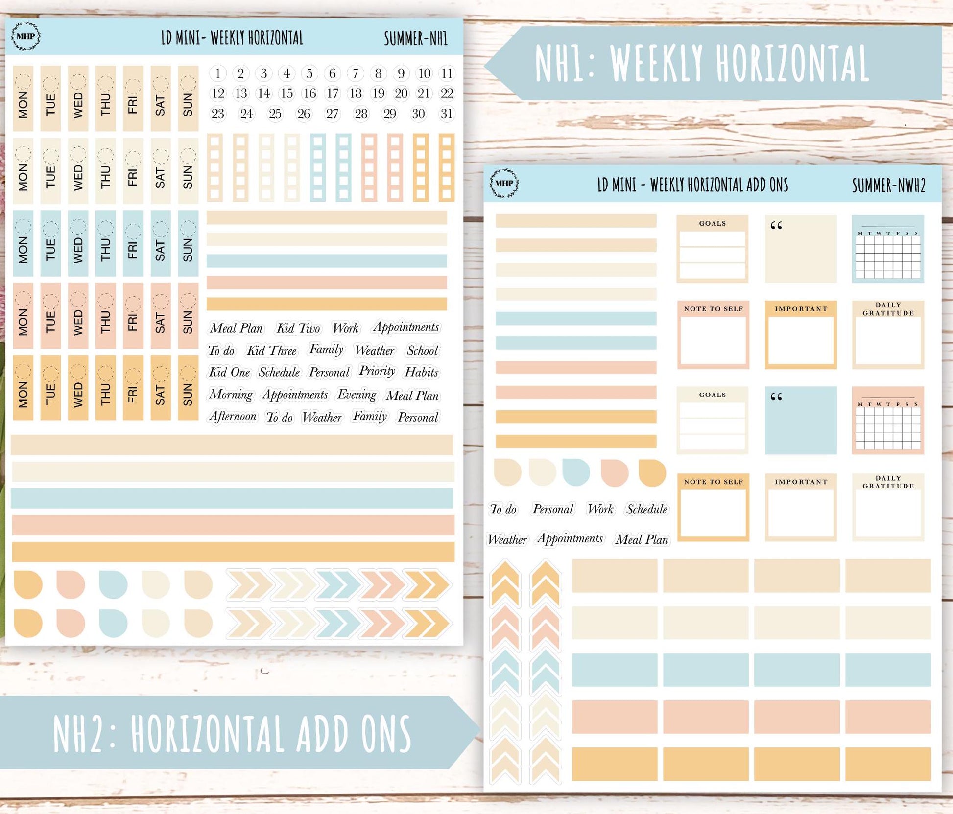 JULY Neutral Color Stickers for MINI Laurel Denise Planners || NJUL