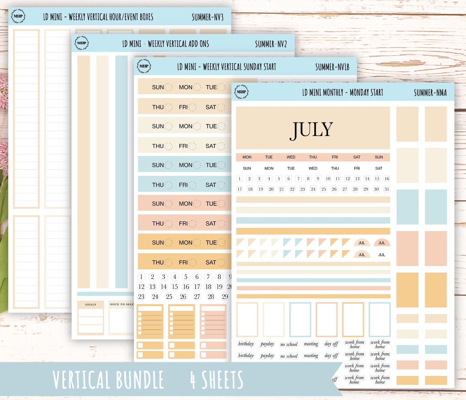 JULY Neutral Color Stickers for MINI Laurel Denise Planners || NJUL