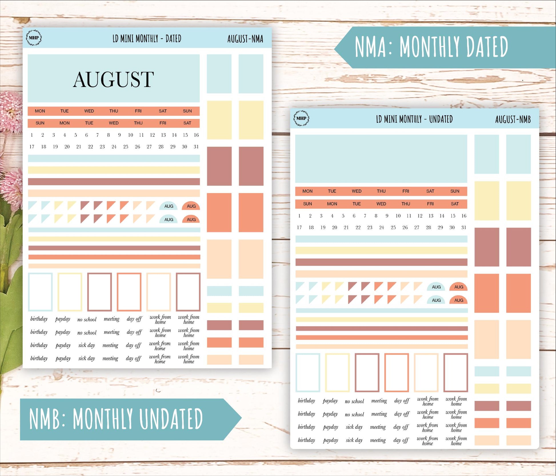 AUGUST Neutral Color Stickers for MINI Laurel Denise Planners || NAUG