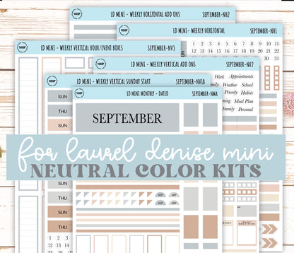 SEPTEMBER Neutral Color Stickers for MINI Laurel Denise Planners || NSEP