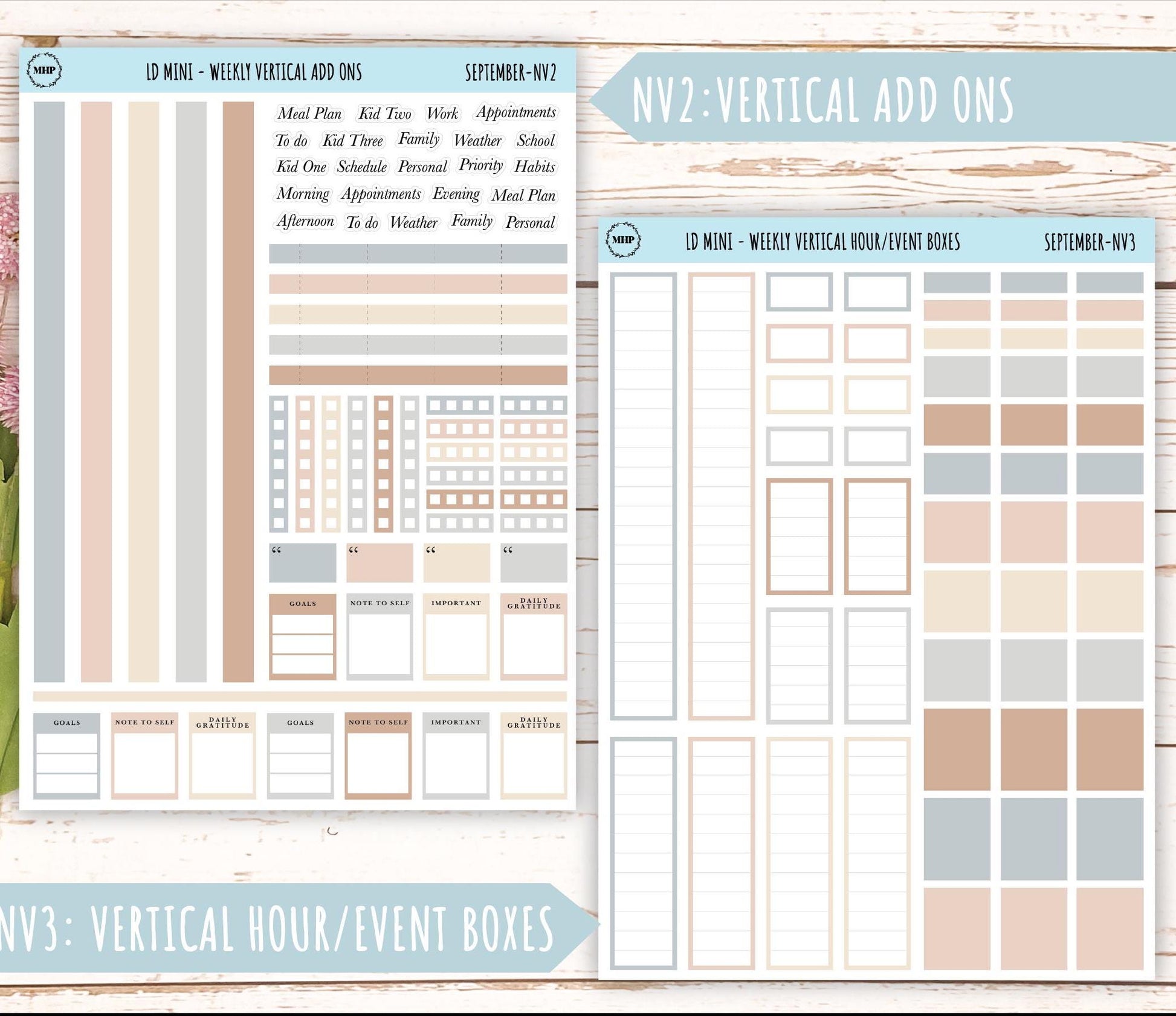 SEPTEMBER Neutral Color Stickers for MINI Laurel Denise Planners || NSEP