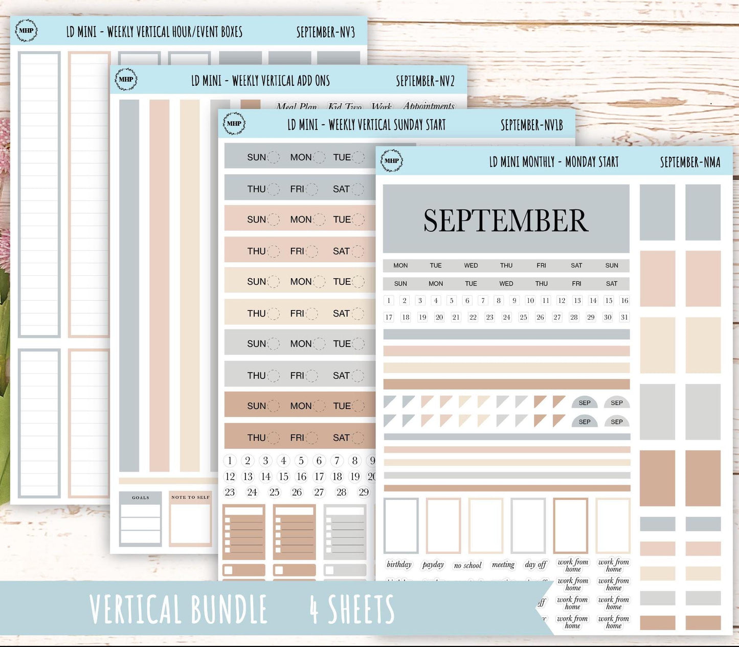 SEPTEMBER Neutral Color Stickers for MINI Laurel Denise Planners || NSEP