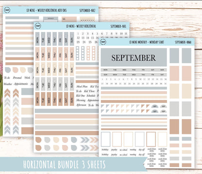 SEPTEMBER Neutral Color Stickers for MINI Laurel Denise Planners || NSEP