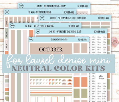 OCTOBER Neutral Color Stickers for MINI Laurel Denise Planners || NOCT