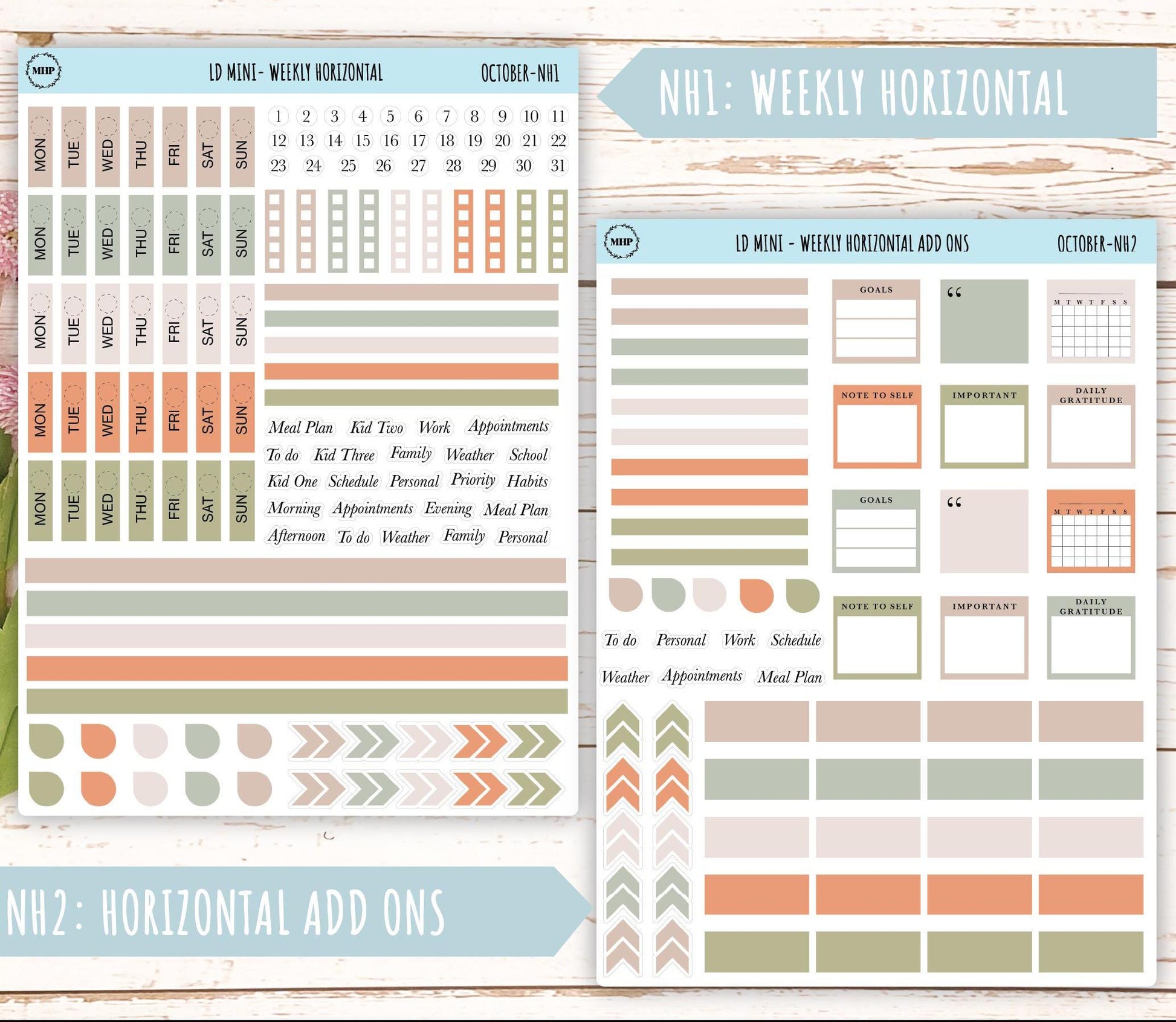 OCTOBER Neutral Color Stickers for MINI Laurel Denise Planners || NOCT