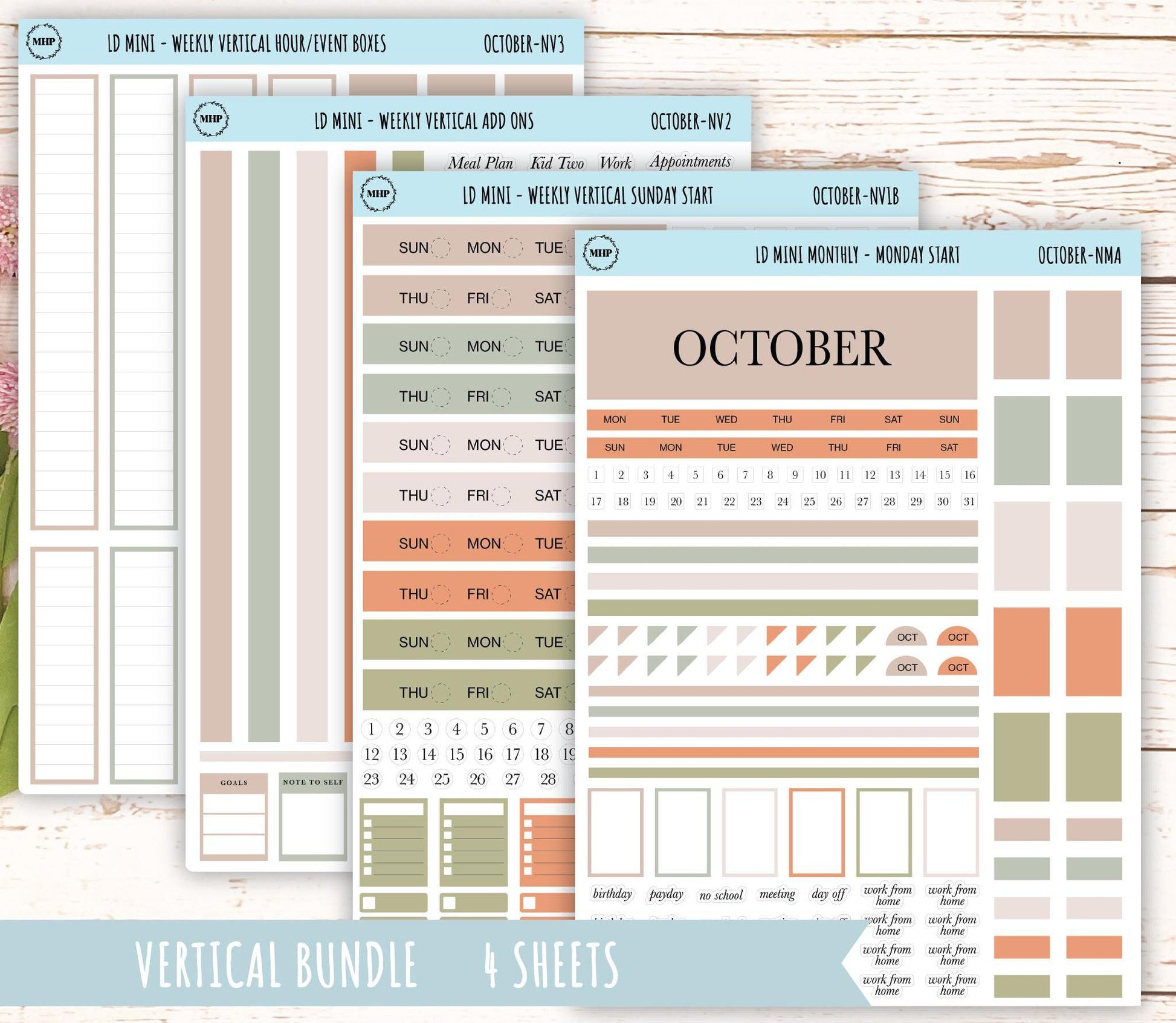 OCTOBER Neutral Color Stickers for MINI Laurel Denise Planners || NOCT