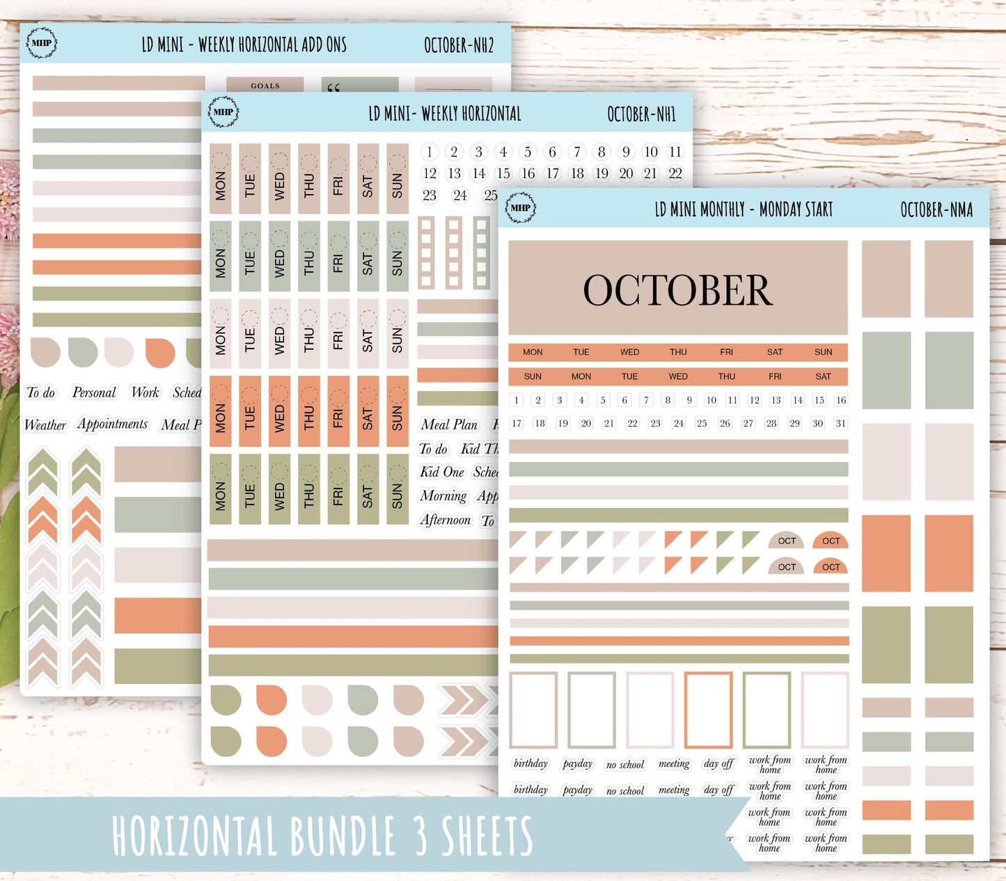 OCTOBER Neutral Color Stickers for MINI Laurel Denise Planners || NOCT