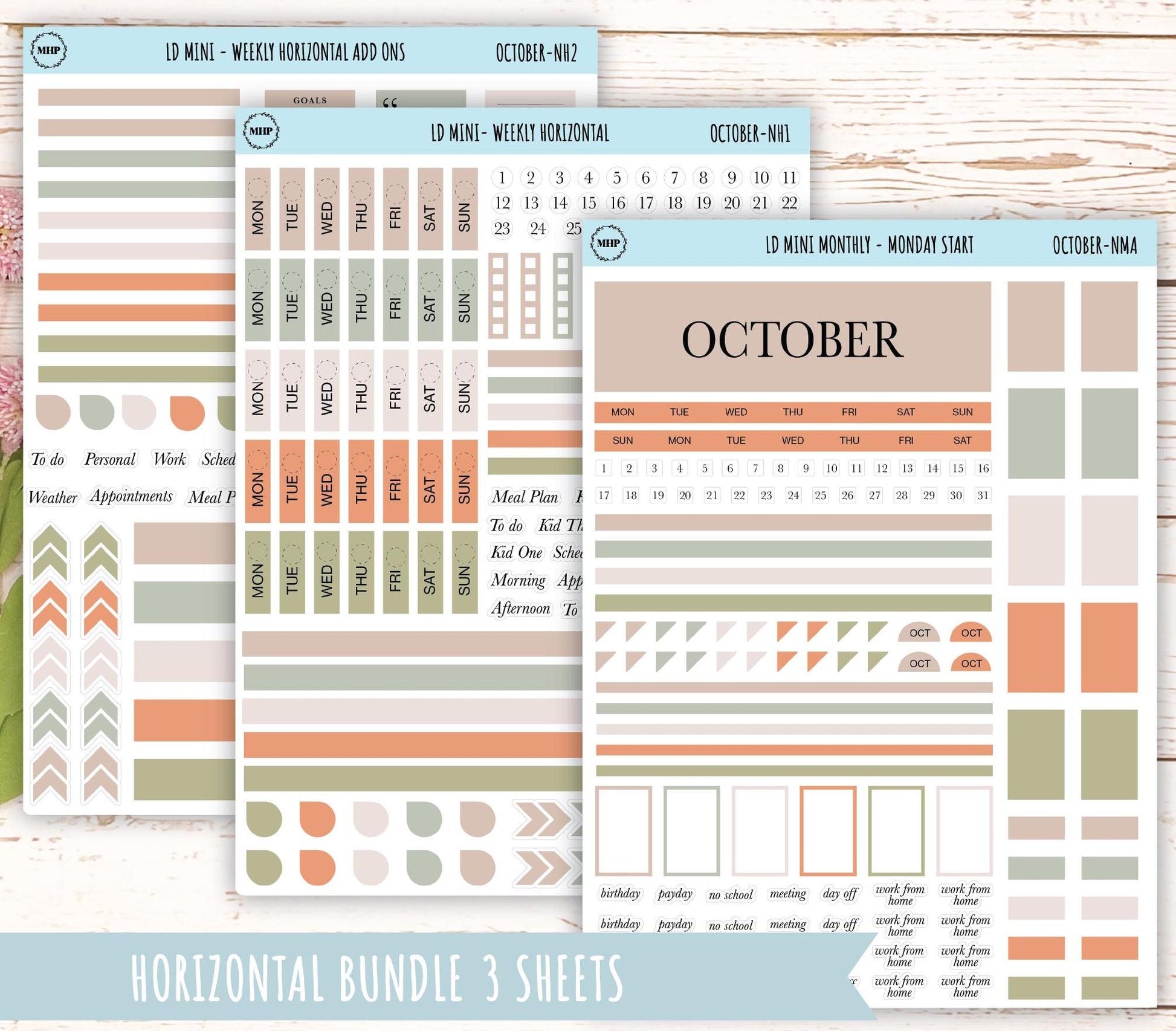 OCTOBER Neutral Color Stickers for MINI Laurel Denise Planners || NOCT