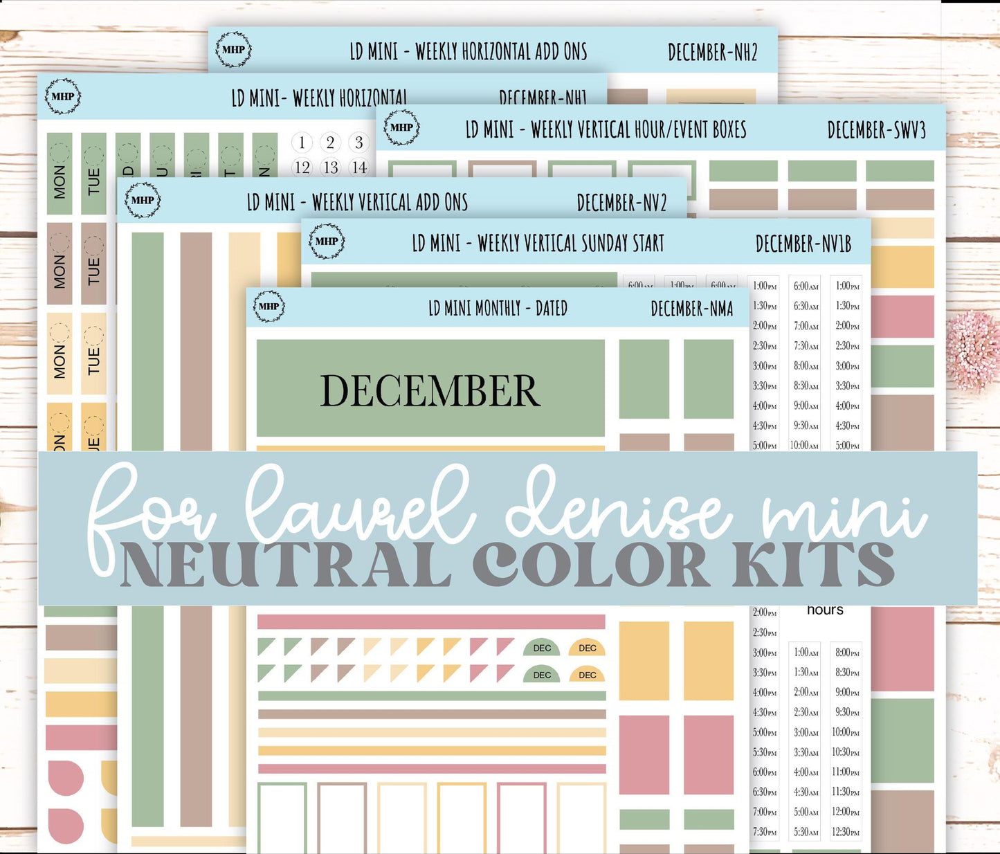 DECEMBER Neutral Color Stickers for MINI Laurel Denise Planners || NDEC