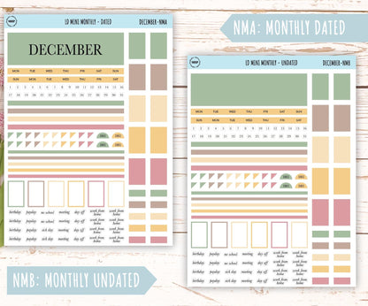 DECEMBER Neutral Color Stickers for MINI Laurel Denise Planners || NDEC