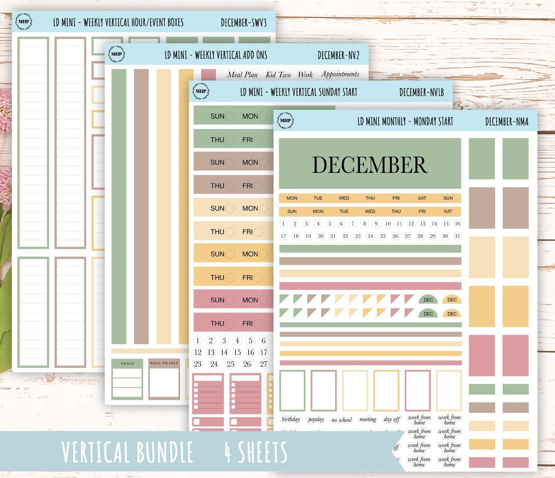 DECEMBER Neutral Color Stickers for MINI Laurel Denise Planners || NDEC