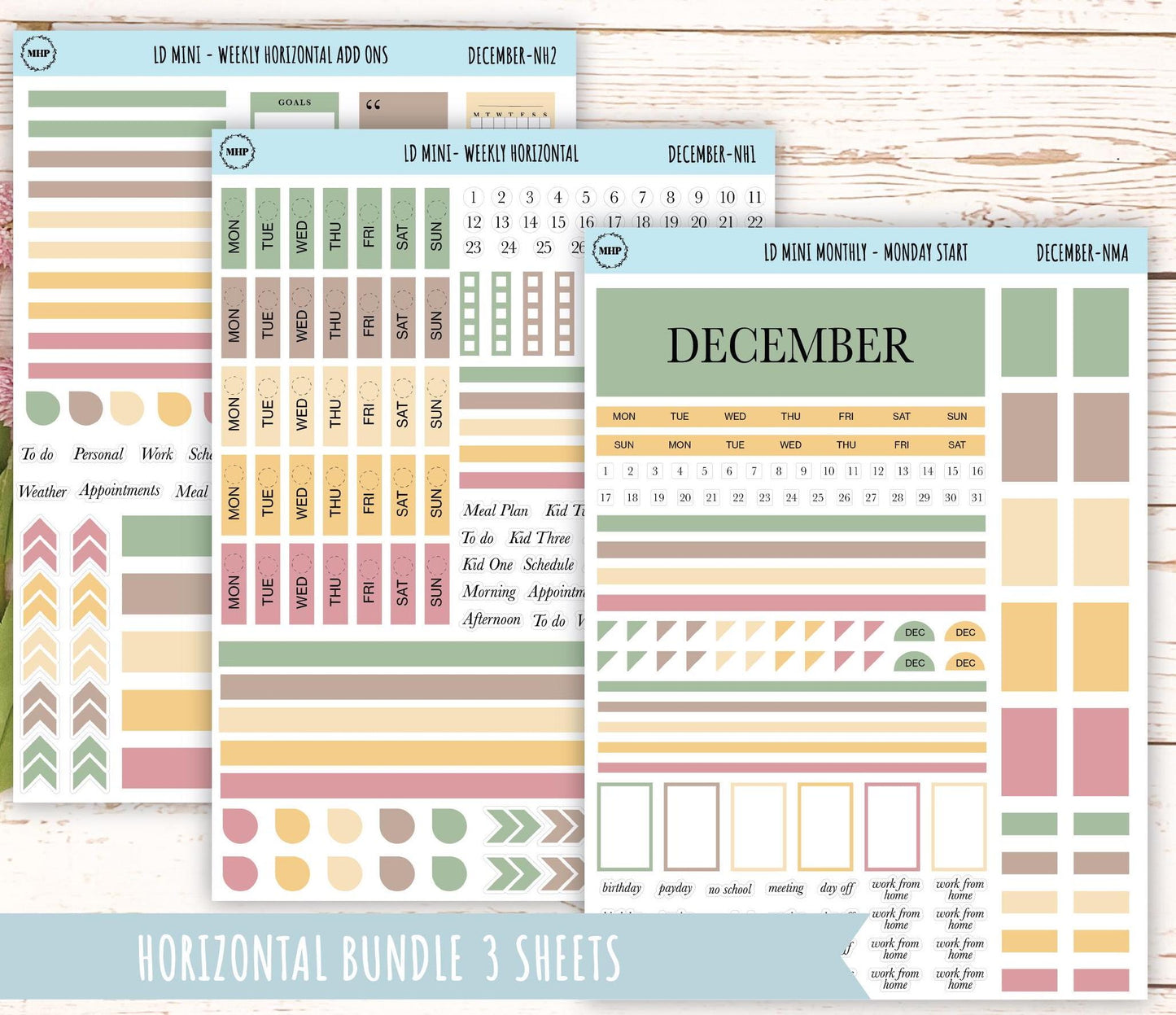 DECEMBER Neutral Color Stickers for MINI Laurel Denise Planners || NDEC