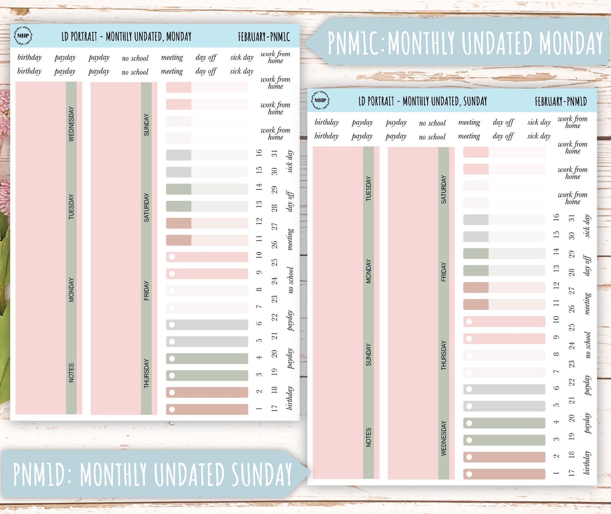 FEBRUARY Stickers for Laurel Denise Portrait Planners. Neutral Color || PN-FEB