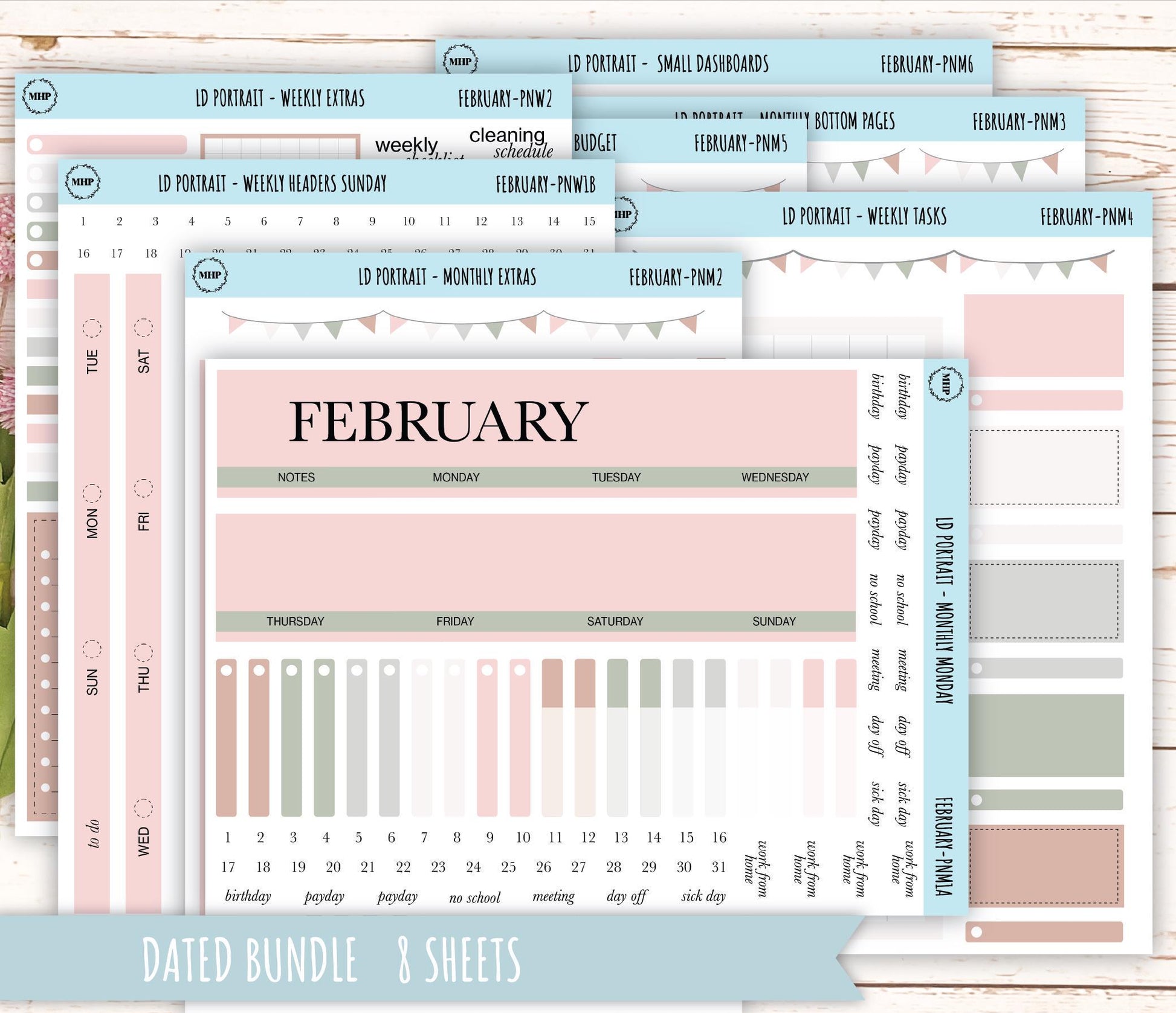 FEBRUARY Stickers for Laurel Denise Portrait Planners. Neutral Color || PN-FEB