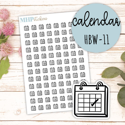 CALENDAR - Black & White Icon. Planner Stickers || HBW-11