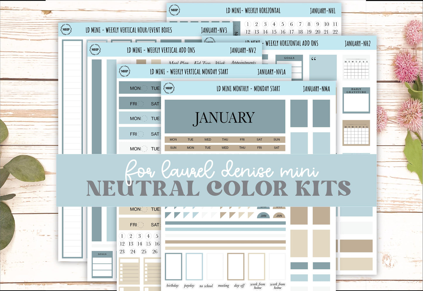 JANUARY Neutral Color Stickers for MINI Laurel Denise Planners || JAN