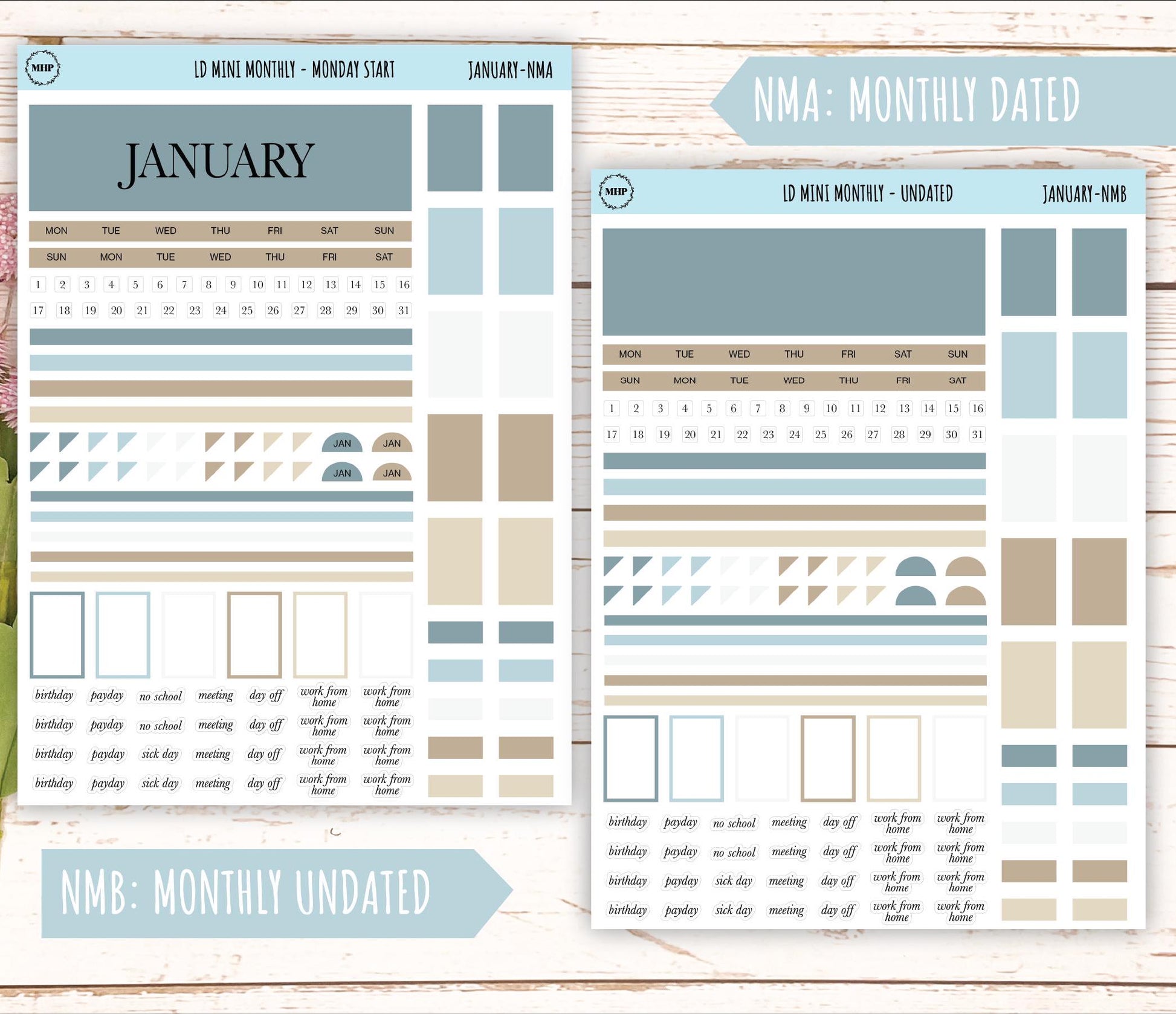 JANUARY Neutral Color Stickers for MINI Laurel Denise Planners || JAN