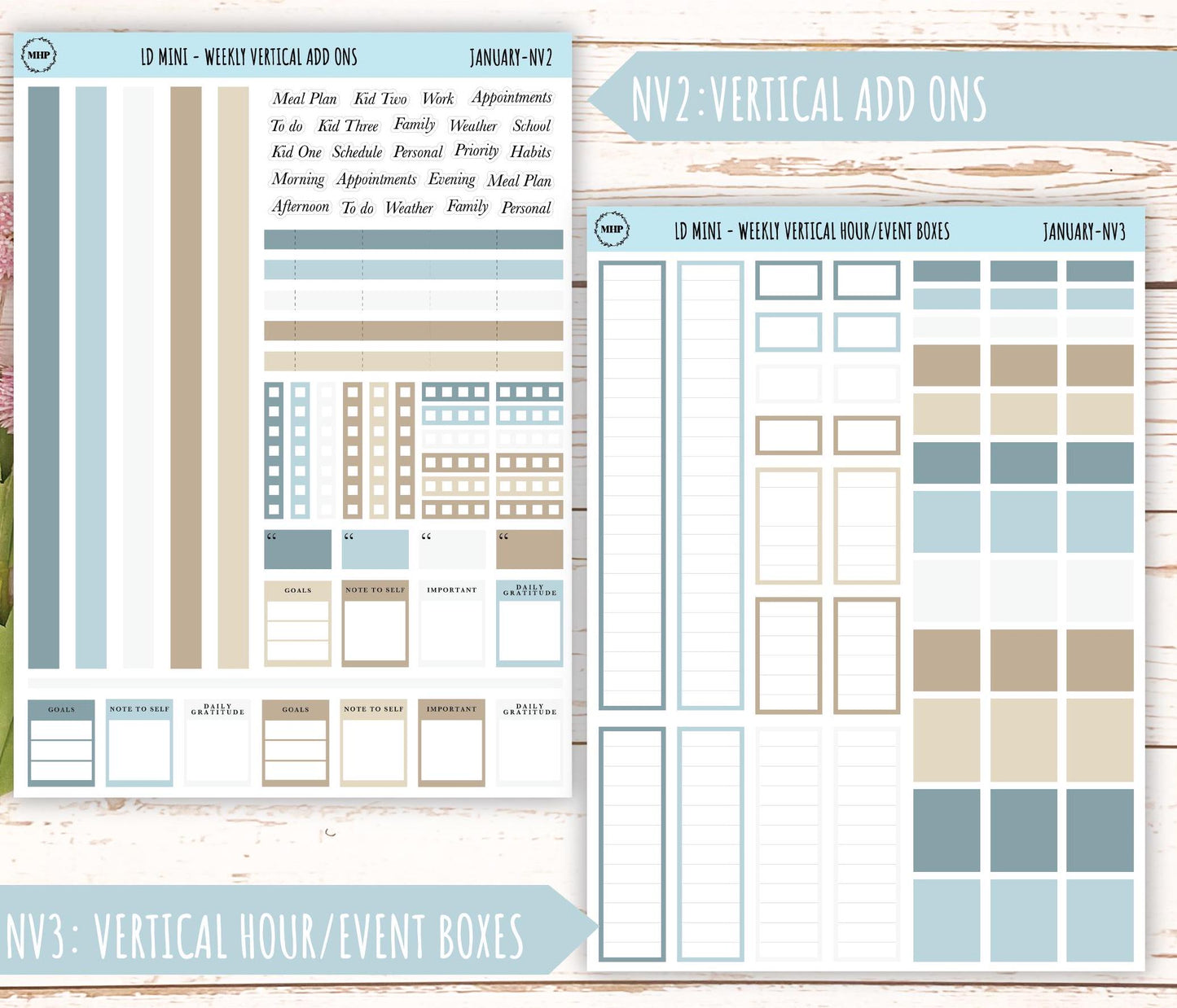 JANUARY Neutral Color Stickers for MINI Laurel Denise Planners || JAN