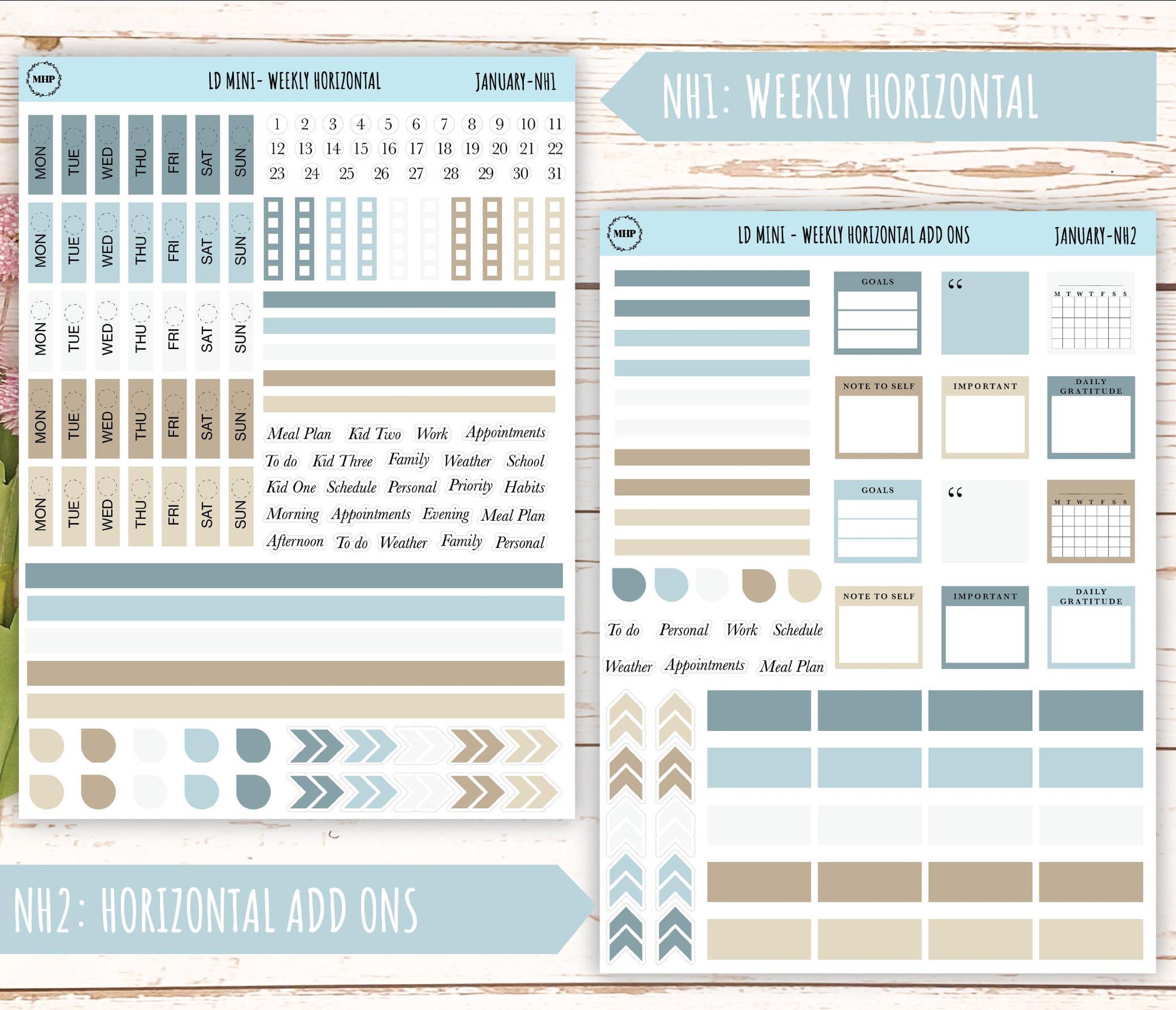 JANUARY Neutral Color Stickers for MINI Laurel Denise Planners || JAN