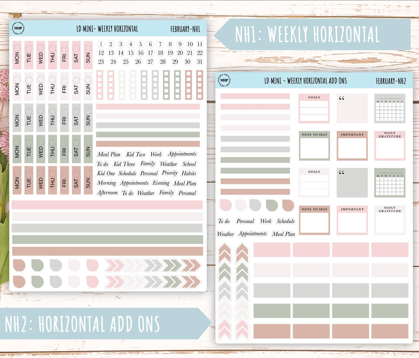 FEBRARY Neutral Color Stickers for MINI Laurel Denise Planners || NFEB