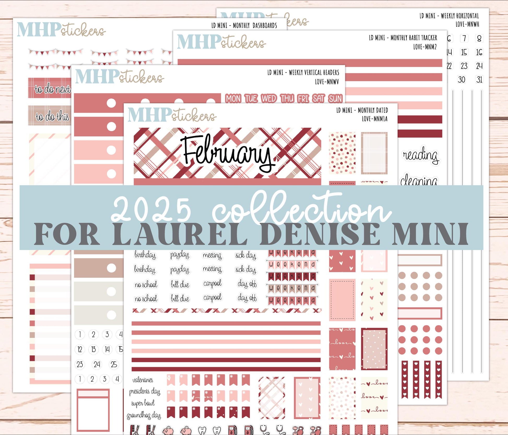 FEBRUARY 2025 Stickers for MINI Laurel Denise Planners "Love" || MNLV